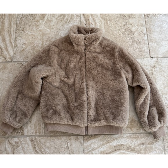 Zara Faux Fur Bomber Jacket Beige Kids Size 11-12 Or Women Size XS - Picture 2 of 11